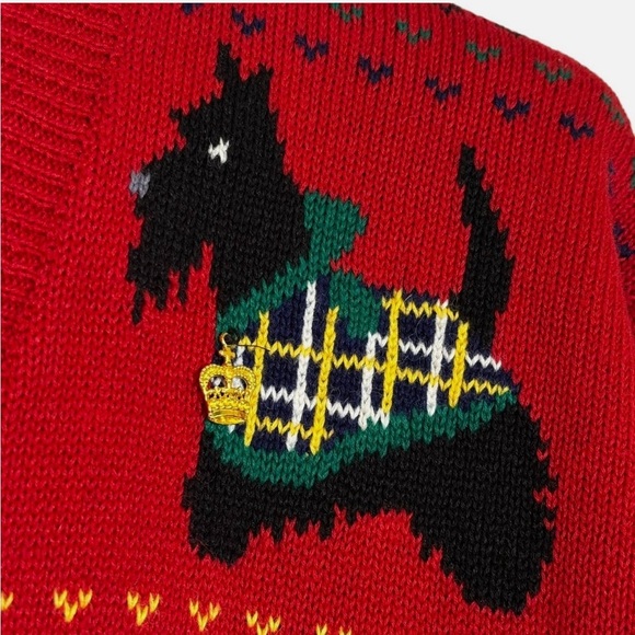 RARE Vintage Susan Bristol 1992 Scottie Terrier Dog Cardigan Holiday Sweater M - Picture 4 of 13